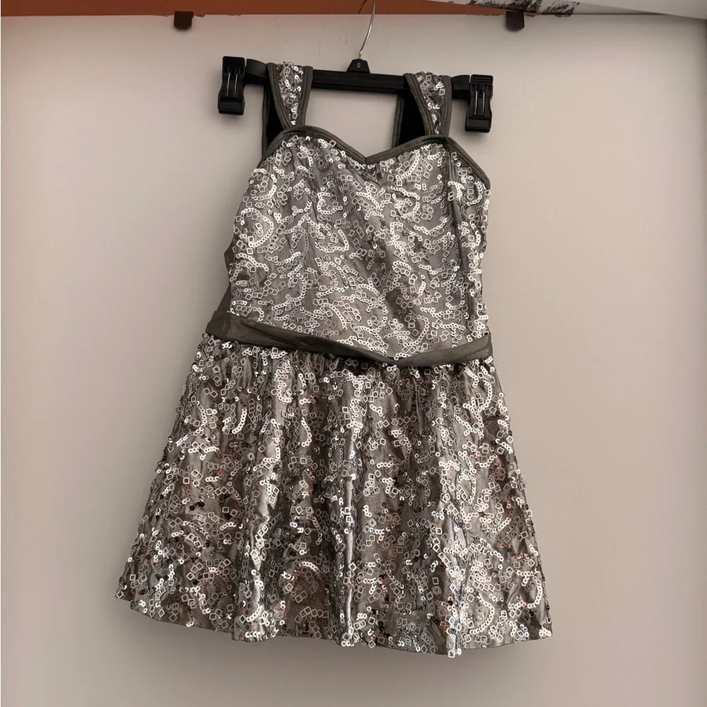 Revolution dance competition Silver Sequin dress with shorts size M